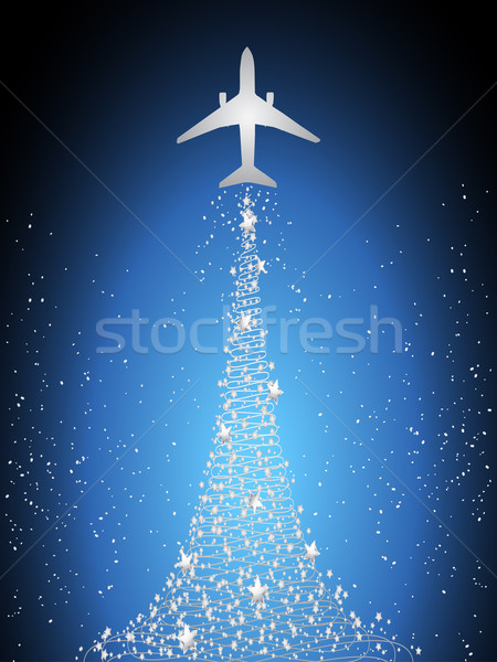 Festive silhouette aircraft fly over dark blue sky Stock photo © elaine