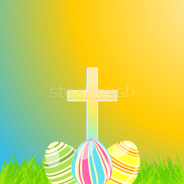 Húsvéti tojások kereszt festett hosszú fű fényes Stock fotó © elaine