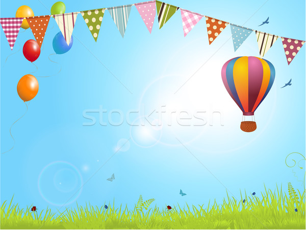 spring landscape with air balloon and bunting Stock photo © elaine