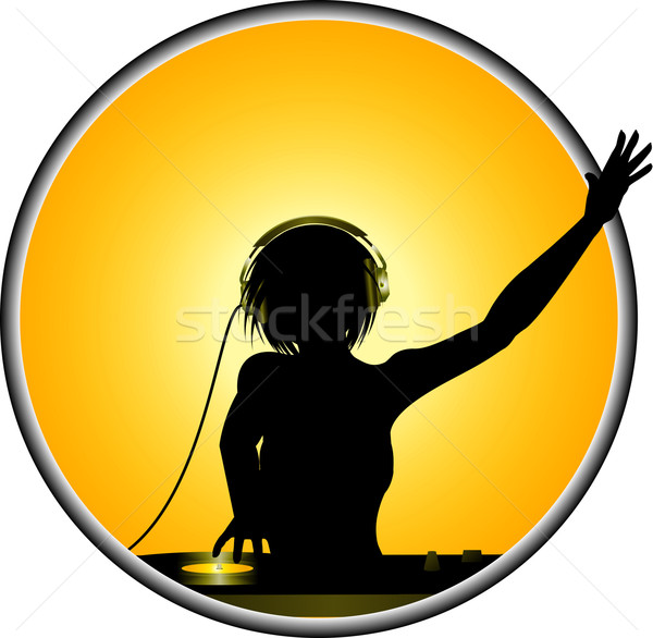 Vrouwelijke silhouet grens hoofdtelefoon record metalen Stockfoto © elaine
