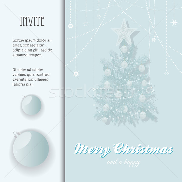 Stock photo: Christmas invite with bauble and Tree