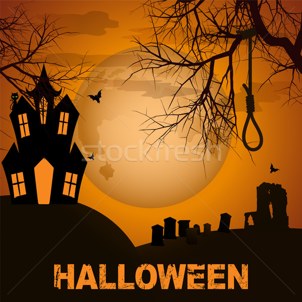 Stockfoto: Halloween · huis · bomen · kerkhof · tekst