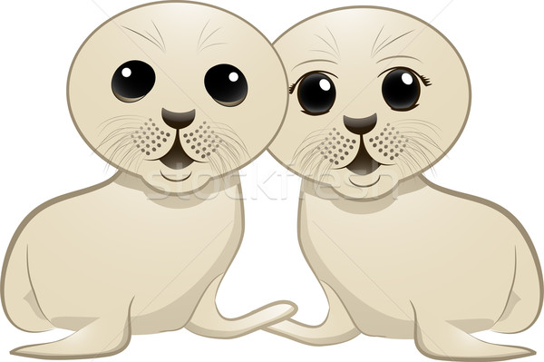 Bébé sceau couple deux cute cartoon Photo stock © elaine