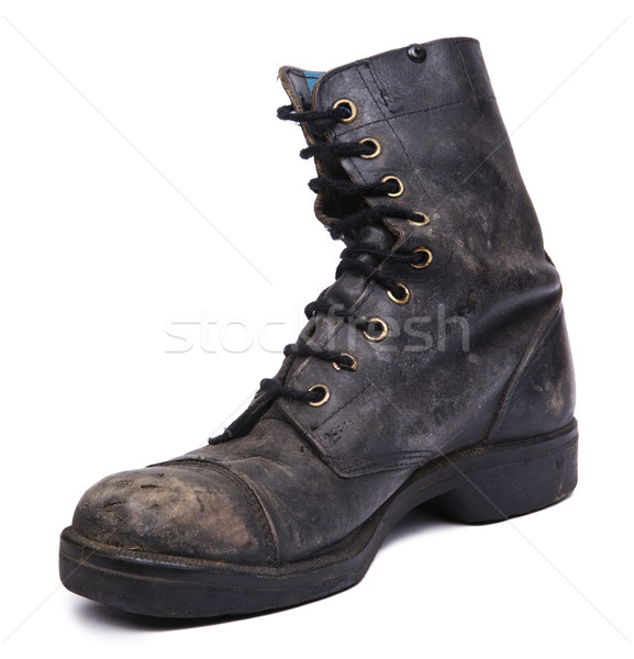 Isolated Used Army Boot - Inner Diagonal Stock photo © eldadcarin