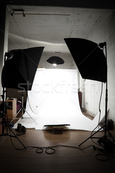 Studio fotograf gata acţiune alb Imagine de stoc © eldadcarin