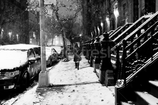 Anonim nő hóvihar Manhattan egyedüli sétál Stock fotó © eldadcarin