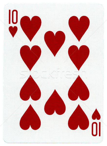 Spielen Karte zehn Herzen isoliert weiß Stock foto © eldadcarin