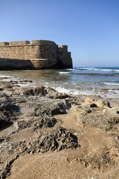 Cidade parede antigo Israel costa mediterrânico Foto stock © eldadcarin