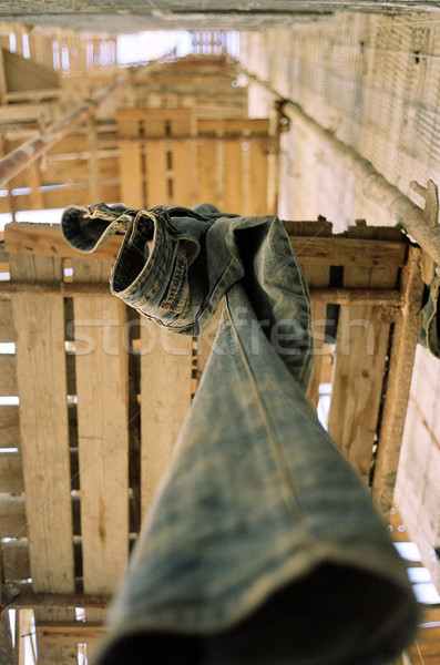 Foto d'archivio: Abbandonato · jeans · ponteggi · legno · costruzione · muro