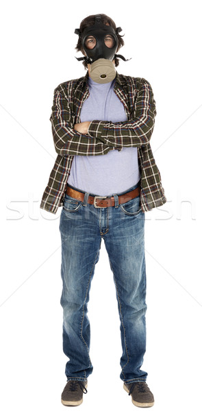 Isolated Man Arms Crossed with Gas Mask Stock photo © eldadcarin