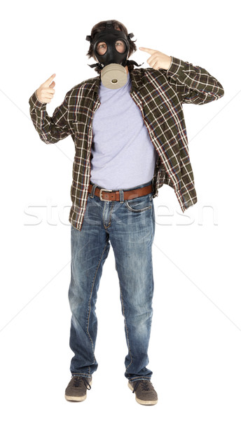 Isolated Man Pointing at Gas Mask Stock photo © eldadcarin