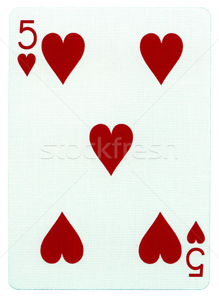 Foto stock: Jugando · tarjeta · cinco · corazones · aislado · blanco
