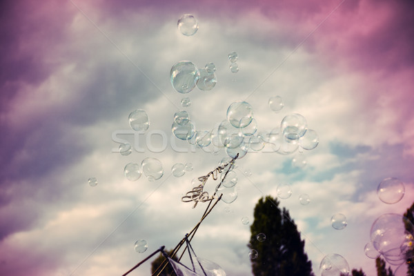 Anoniem man reus zeepbellen vroeg Stockfoto © eldadcarin