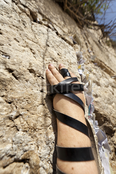 Phylacteries Wrapped Hand on the Western Wall Stock photo © eldadcarin