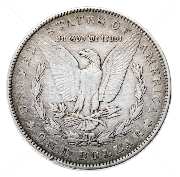 Dolar vedere lateral argint nume proiectant Imagine de stoc © eldadcarin
