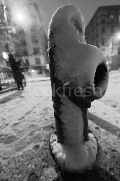 Snow Covered Fire Hydrant & Harlem Manhattan Street at Night Stock photo © eldadcarin