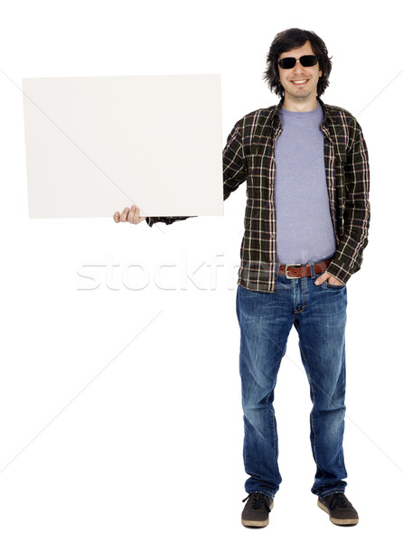 Casual 30's Guy with Sunglasses Holding Sign Stock photo © eldadcarin