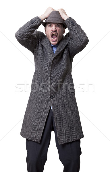 Frusztráció fiatal felnőtt férfi visel szürke összeillő Stock fotó © eldadcarin