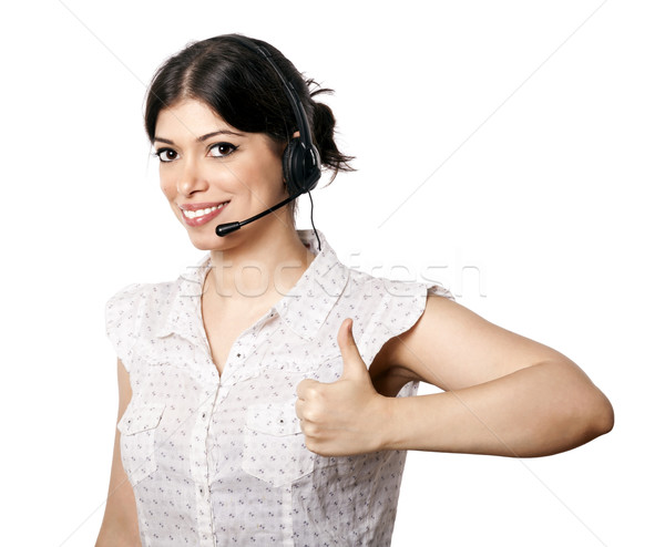 Isolated Call Center Woman Thumbs Up Stock photo © eldadcarin
