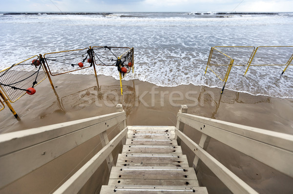 Stock foto: Ansicht · Rettungsschwimmer · Hütte · Weitwinkel · Strand · stürmisch