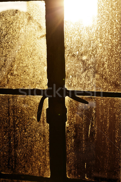 Namiddag zon Maakt een reservekopie verlichting gebeitst venster Stockfoto © eldadcarin