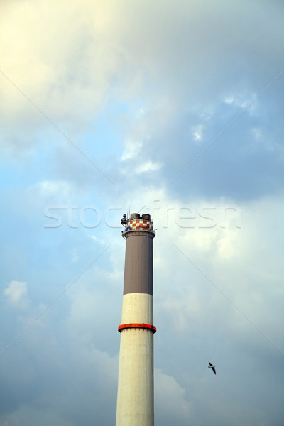 Stock photo: Power Plant Chimney & Cloudy Sky