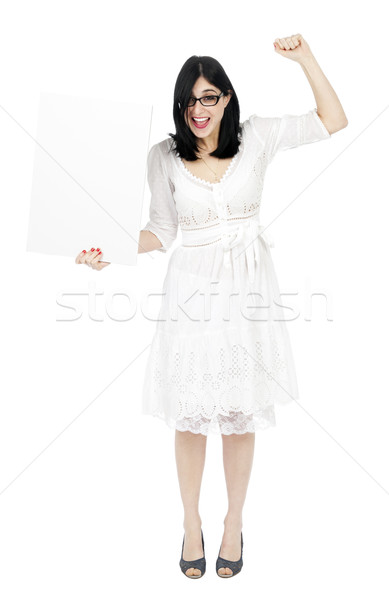 Stock foto: Sommer · Kleid · Frau · halten · Zeichen · Jubel