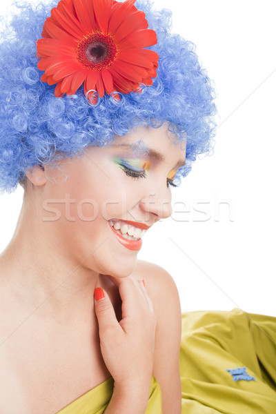 [[stock_photo]]: Positif · fille · bleu · cheveux · ciel