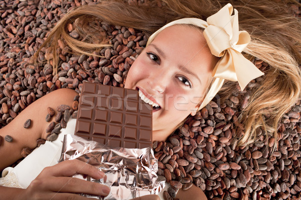 Imagine de stoc: Fata · frumoasa · ciocolată · frumos · caucazian · fată