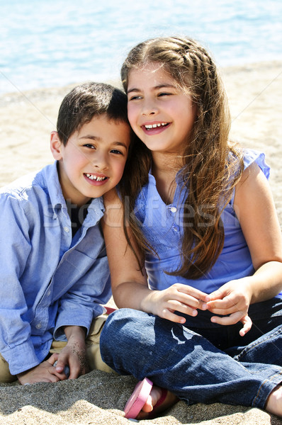 Foto stock: Hermano · hermana · playa · retrato · sesión · arena