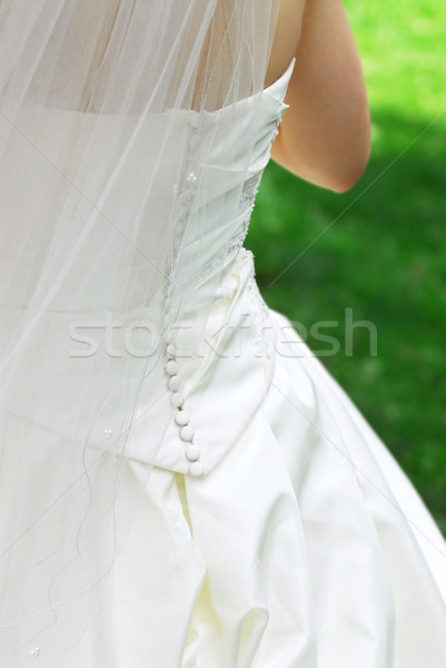 Stock fotó: Menyasszony · fátyol · menyasszonyi · ruha · kívül · nő · boldog