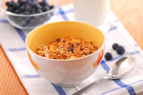 Foto stock: Saudável · café · da · manhã · cereal · leite · mirtilos · servido