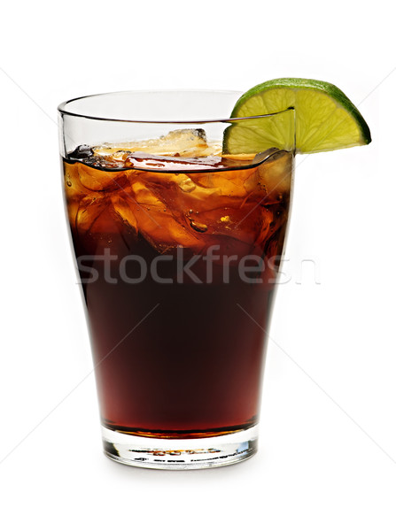 [[stock_photo]]: Verre · Cola · glace · chaux · isolé · blanche