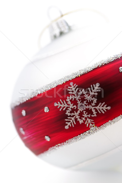 Foto d'archivio: Natale · ornamento · primo · piano · rosso · bianco · decorazione