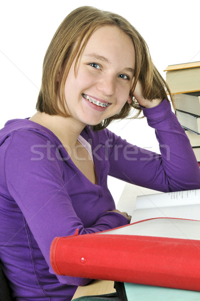 Tinilány tanul boldog asztal lány mosoly Stock fotó © elenaphoto