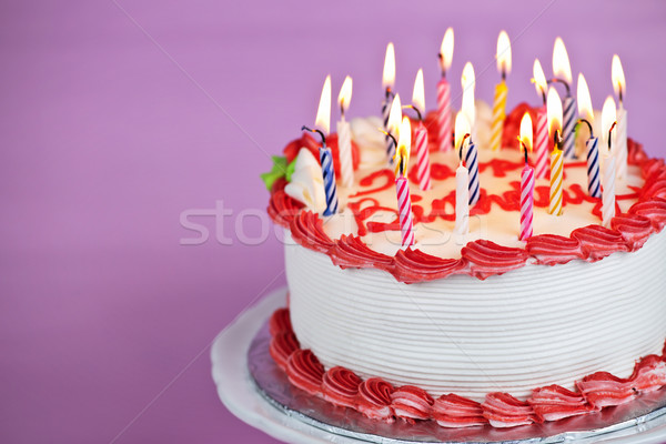 Birthday cake with lit candles Stock photo © elenaphoto