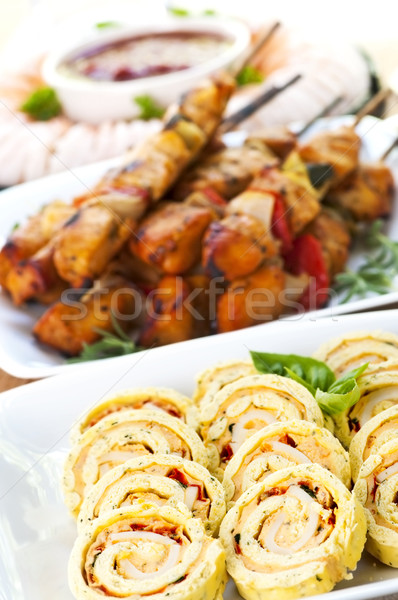 Előételek sok edények falat méret party étel Stock fotó © elenaphoto