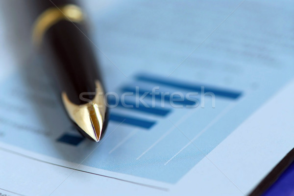 Stockfoto: Pen · financieren · grafiek · gouden · financiële · business