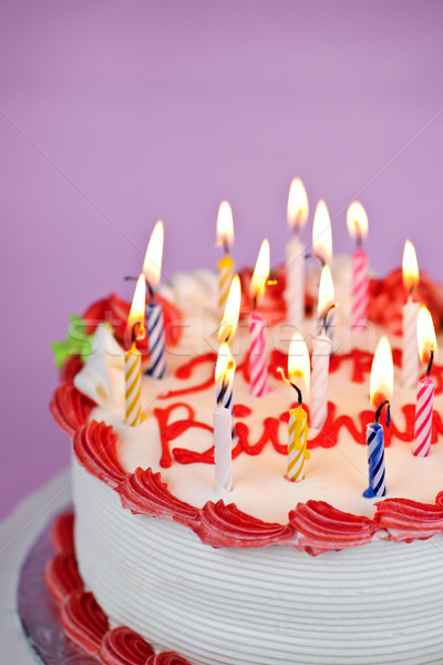 Birthday cake with lit candles Stock photo © elenaphoto