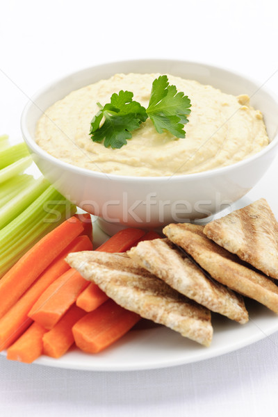 Hummus with pita bread and vegetables Stock photo © elenaphoto