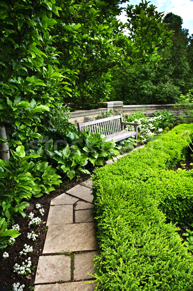 Foto stock: Exuberante · verde · jardín · piedra · paisajismo · camino