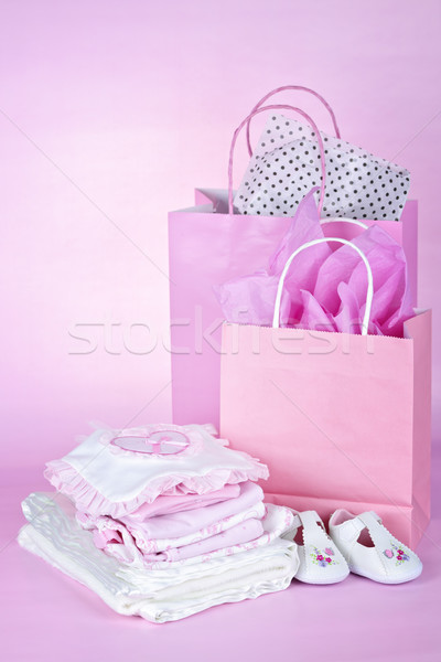 Stock photo: Pink baby shower presents