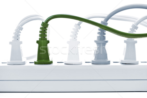 Stock photo: Wires plugged into power bar