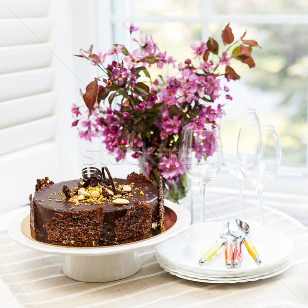 Chocolate cake with flowers Stock photo © elenaphoto