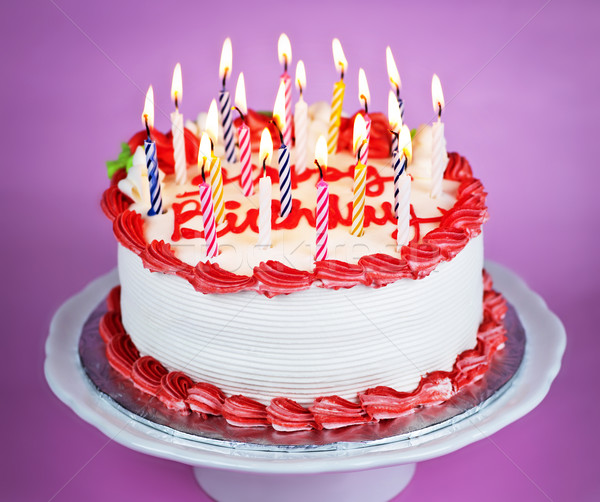 Birthday cake with lit candles Stock photo © elenaphoto