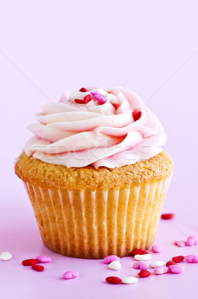 Stockfoto: Roze · icing · voedsel · hart · beker