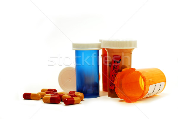 Zdjęcia stock: Pigułki · narkotyków · biały · tle · niebieski · butelki