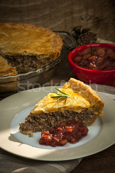 Slice of meat pie Tourtiere Stock photo © elenaphoto
