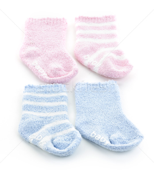 Baby sokken arrangement twee zuigeling douche Stockfoto © elenaphoto