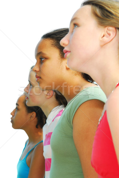 Négy lányok profil portré tinilányok néz Stock fotó © elenaphoto